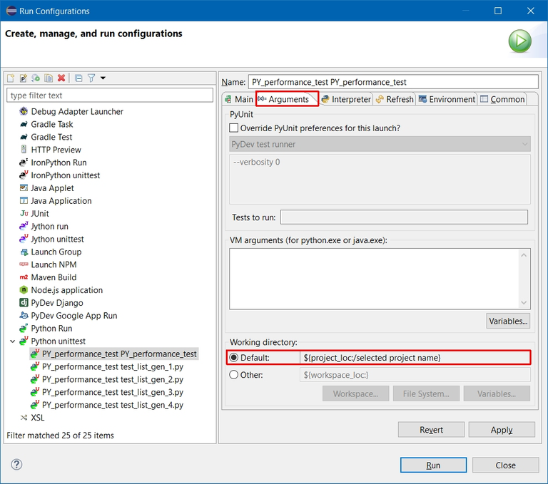 11 - Eclipse - Project unit-test - Run Configurations - Change Working Directory