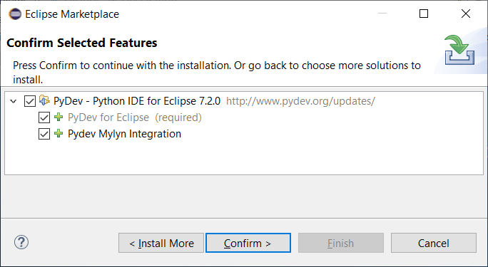 Eclipse - Marketplace PyDev Features bestätigen