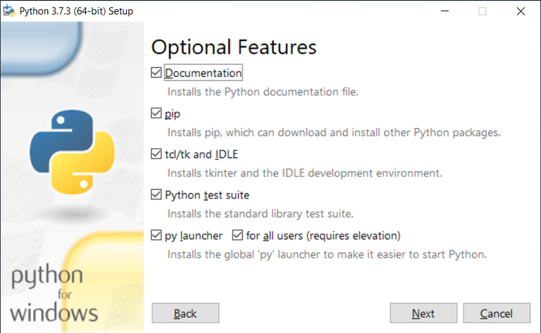 Python - Setup Optionale Features