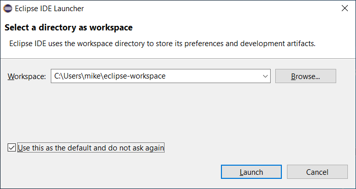 Eclipse - Standard Workspace setzen